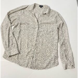 The Limited Top Blouse Women L Silver Beige Long Sleeve Casual Patterned Shirt